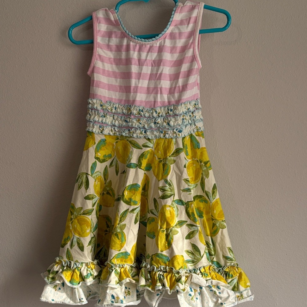 SweetHoney Pink Striped and Lemon Print Dress